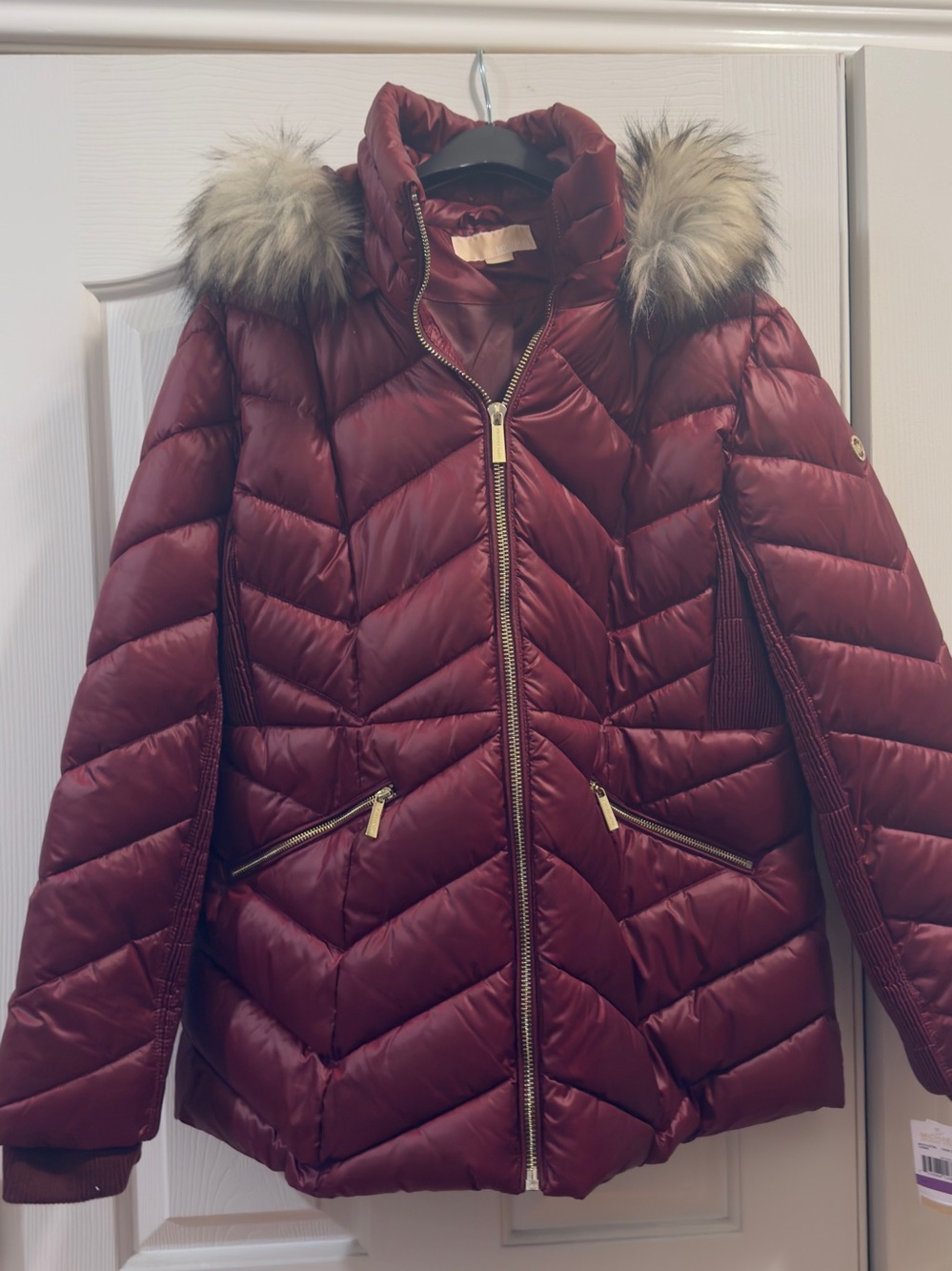 Michael Kors Women's Quilted Faux-Fur Trim Puffer Jacket - Burgundy
